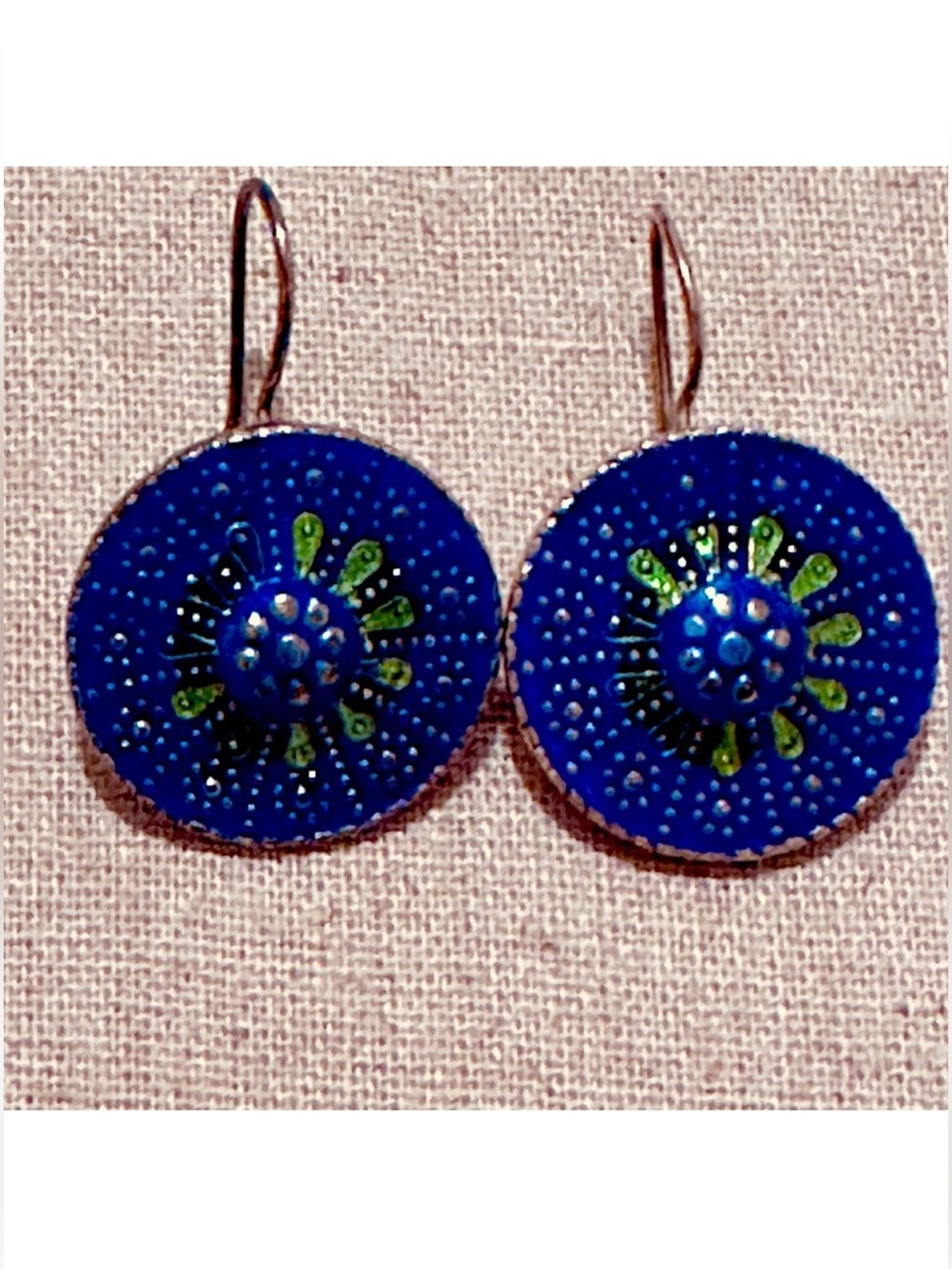 Vintage | Earrings | Turkish Silver Enamel in Blue & Green Earrings - Picture 9 of 9
